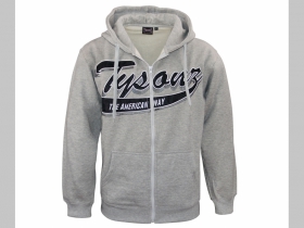 Tysonz American Way mikina na zips s kapucňou  siv&aacute; s vy&scaron;&iacute;van&yacute;m logom